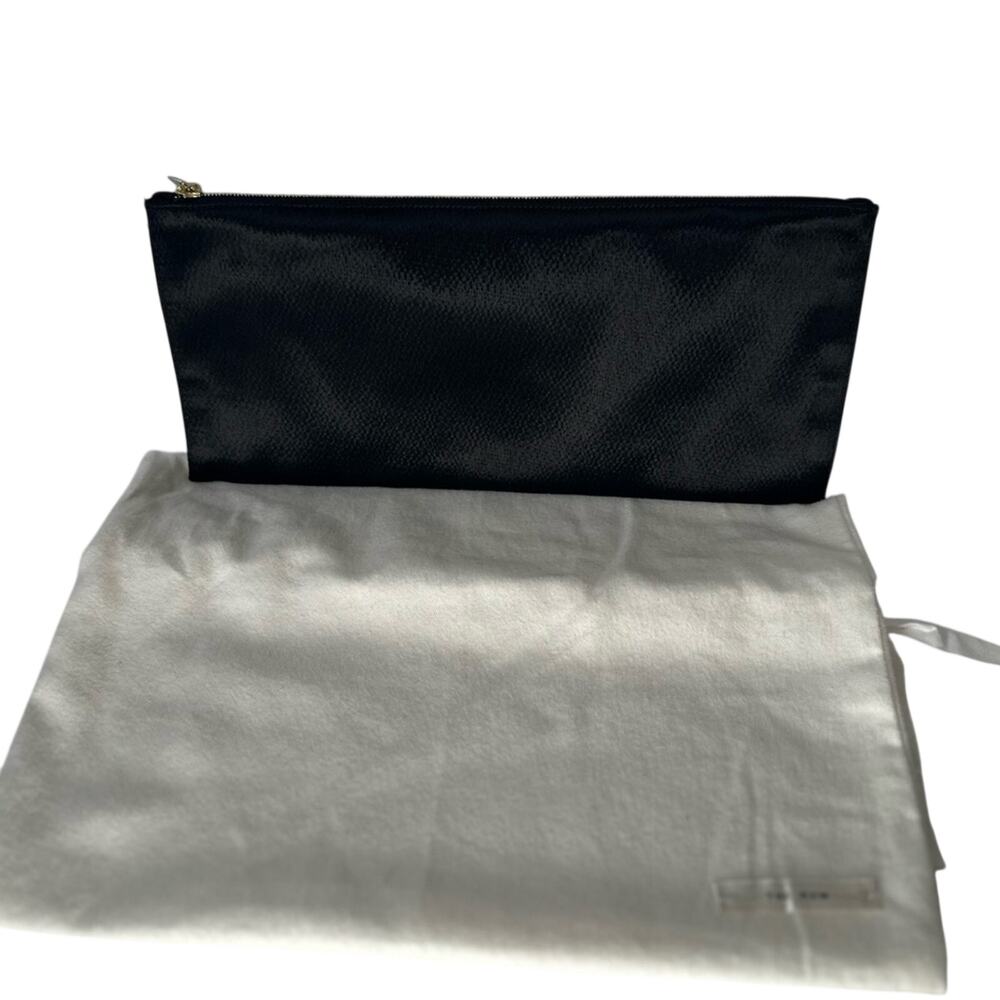 rare The Row Silk Flat Clutch Black Rectangle Leather lined Luxury Evening Pouch